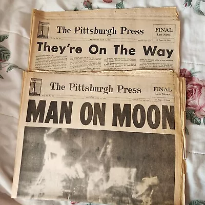 Man On The Moon 2 Newspapers 1969 The Pittsburgh Press • $9.95