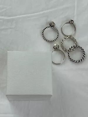 $50 • Buy Pandora 5 X Silver Rings Size 50-54 With Ring Box Preowned, Great Condition