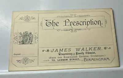 Antique Pharmacy Prescription Envelope  James Walker Chemist Birmingham • £17.28