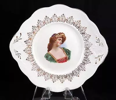 German Vienna Signed Noble Woman Portrait 11  Cake Plate 1880-1930 • $19.44