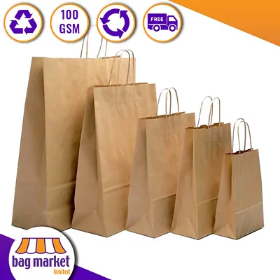 Brown Paper Carrier Bags - Twist Handles - 100gsm - Gift Shop Party Takeaway • £1199.99