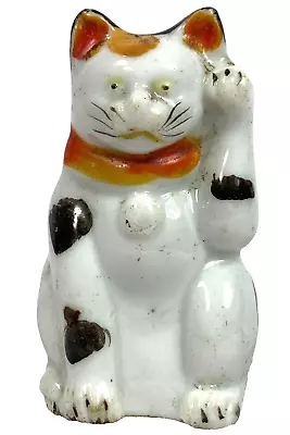 Antique Maneki Neko Imari Kutani Lucky Cat Beckoning Japanese 3.13  Taisho Era • $174.95