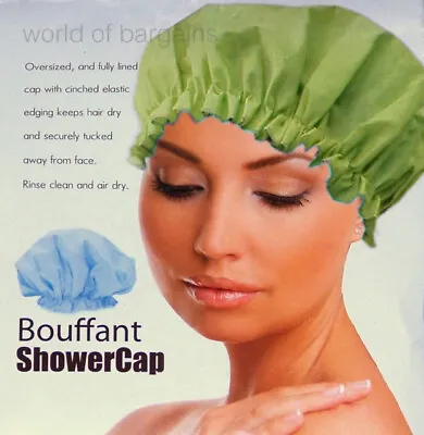 Large Bouffant SHOWER CAP Double Wall Vinyl Fully Lined Interiror Reusable Green • $8.95