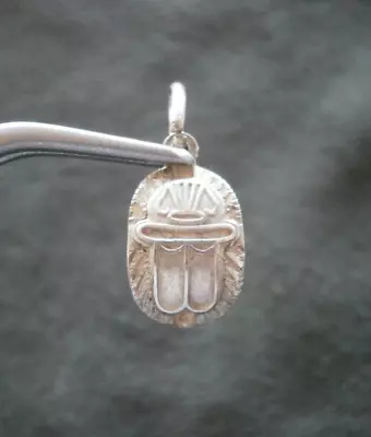 Layered Egyptian Scarab Beetle W/ Hieroglyphs Vtg 800 Silver Charm Pendant 1.3g • $18.50