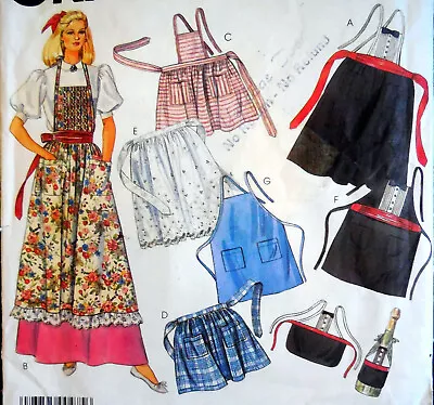 VTG McCALL'S 2293 SEW PATTERN APRONS FULL HALF BIB-TUCKS POCKETS BOTTLE APRON UC • $8.32