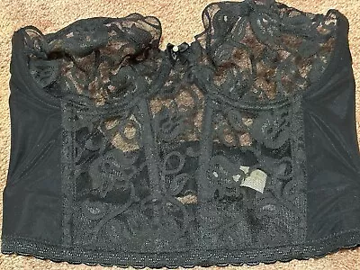 Vintage 2001 Victoria Secret Bustier Bra Top 34C Black Floral Lace Strapless • $15