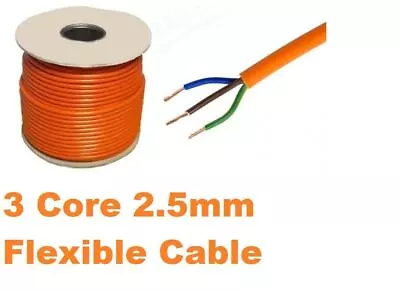 Orange 3 Core Flexible Flex Mains Wire Cable 1m - 100m 2.5mm 25Amp 3183Y • £2.27