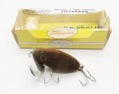 A16) Vintage Arbogast 1/4 Oz Jitterbug Fishing Lure With Box Brown Flock • $5.50