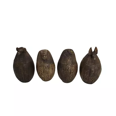 Limestone Antique Hand Carved Egyptian Canopic Jar Organ Set Of 4 Made In Egypt • £772.11