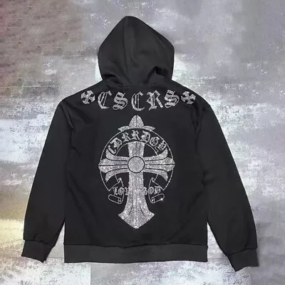 New Men Cross Rhinestones Gothic Fashion Black Hoodie Zip Jacket • $64.90