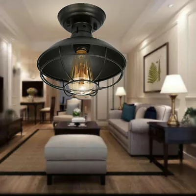 $36.10 • Buy Vintage Industrial Ceiling Light Metal Cage Style Lamp Rustic Semi Flush Mount