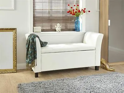 Verona Window Seat Ottoman Large Faux Leather Footstool Storage Box Bench White • £107.99