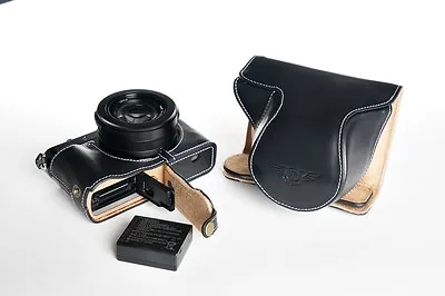 Real Leather Full Camera Case Bag Cover For Panasonic LX100 Bottom Open Black • £69.35