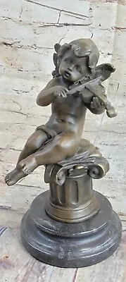 Bronze Sculpture Puti Cherub Angel Boy With Wings Statue Marble Base Figure Art • $129.50