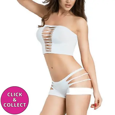£7.99 • Buy White Bandeau Bra Shorts Sexy Cut-Out Lingerie Set Underwear Festival One Size