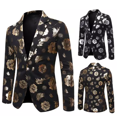 Men's  Slim Fit Formal Dress Flower Printed Coats Tops Lapel Suit Blazer Jackets • $49.31