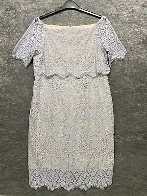 Coast Lace Layered Shift Dress Size 18 Short Sleeve Silver Cream Lining Back Zip • £29.99