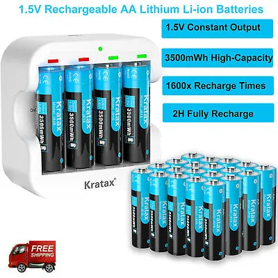 Kratax 1.5V AA Rechargeable Li-ion Batteries 3500mWh High Capacity Long Lasting • $145.97