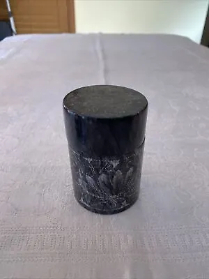 Vintage Etched Marble Trinket Box Black And White Floral Lidded Jar • $15.60