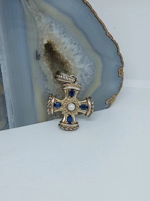 $85 • Buy Judith Ripka Sterling Silver Sapphire Pearl Maltese Cross Pendant Enhancer