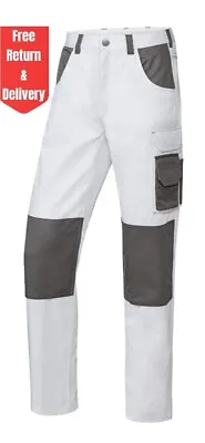 Mens White Work Trousers Knee Pad Pockets Painter Decorators Cargo Combat Pants • £19.99