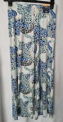 BNWT Marks And Spencer Blue Paisley Print Wide Leg Cropped Trousers Size 10 • £7