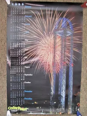 VINTAGE 1999 CEDAR POINT ~ POWER TOWER ~ WALL CALENDAR / POSTER ~ Sandusky Ohio • $5