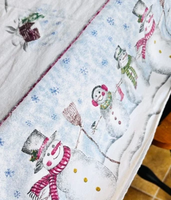 $15.10 • Buy Vtg Cotton Snowman Table Cloth 55  X 96  Christmas Decor