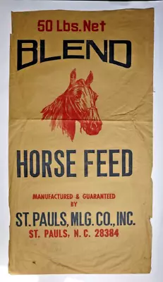 X LARGE Vintage Paper Sack Bag HORSE FEED ST PAULS MLG ST PAULS NC. 1983 • $35