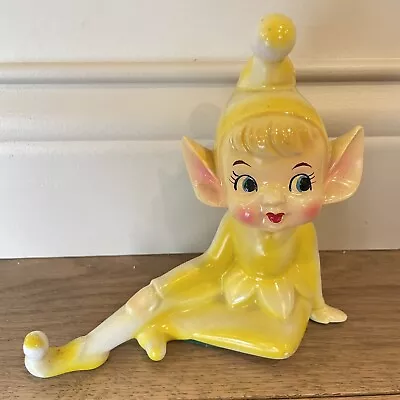 Vintage Pixie Elf Yellow MCM 1950s Ceramic Figurine  • $65