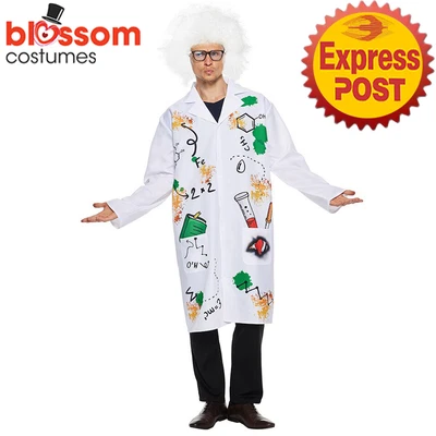 £26.20 • Buy EY224 Mad Scientist Doctor Coat Lab Einstein Halloween Mens Adult Costume Wig