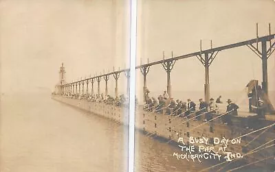 MICHIGAN CITY Indiana Postcard Busy Day On The Pier Fishing Smith Photo • $16.99