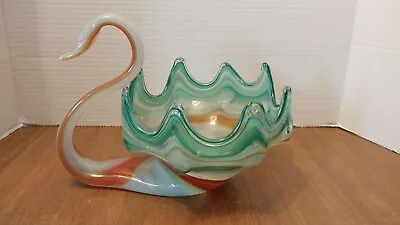 Vintage Hand Blown Art Glass Swan Mid Century Dish Centerpeice • $30