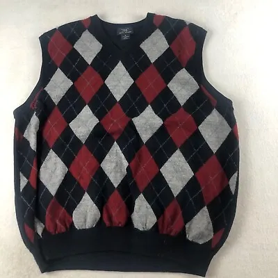 Brooks Brothers Sweater Vest Mens XL Blue Red 100% Merino Wool Argyle • $27.91