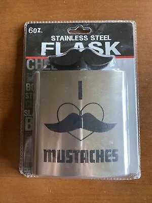 Brand New Spencer's Gifts I Love Mustaches 6oz. Stainless Steel Flask  A5-9 • $12