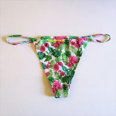 VICTORIA'S SECRET Cotton V-String Thong Panty M L XL White Green Floral NWT • $10.90