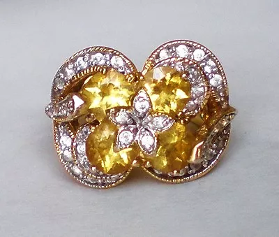 Vintage Gold Gilded Sterling Silver 925 Citrine Created Diamond Cocktail Ring  • $40.50