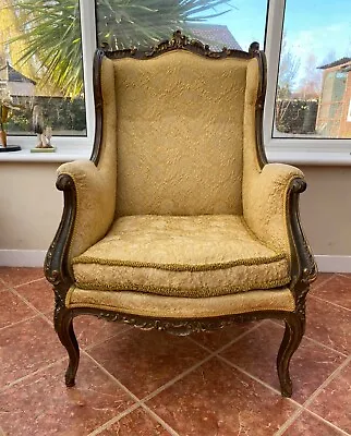 Carved Wood French Louis XVI Style Armchair Silk Fabric • £295