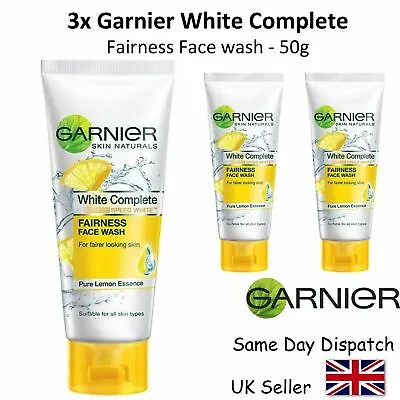 3x GARNIER WHITE COMPLETE LIGHT CREAM -FAIRNESS FACE WASH-PURE LEMON ESSENCE 50g • £9.95