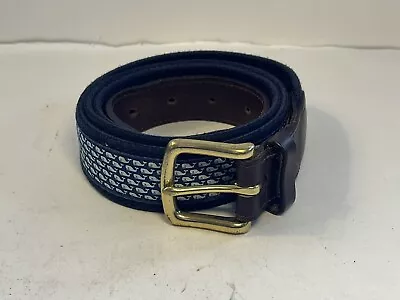 VINEYARD VINES Blue WHALE PATTERN Men's Belt SOLID BRASS Buckle SIZE 44 • $19.95