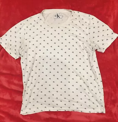 Calvin Klein -  T-Shirt Top - White Cotton Logo Men's Size XL • £10