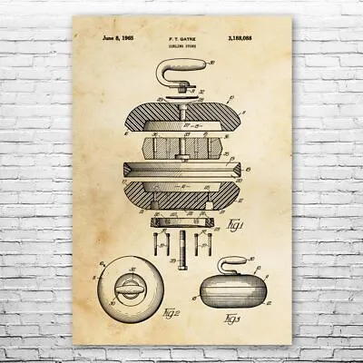 Curling Stone Patent Poster Print 12 SIZES Curling Wall Art Skip Gift • $12.95
