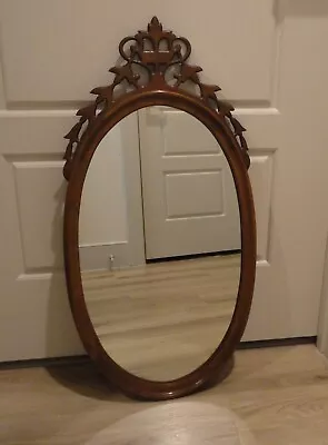 Vintage Carved Elegant Wooden Oval Mirror 31.5  H • $275