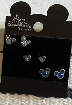Disney Mickey  MOUSE EARRINGS Kids  Rhinestone Studs 3Prs Graduated Sizes BLUE • $14.99