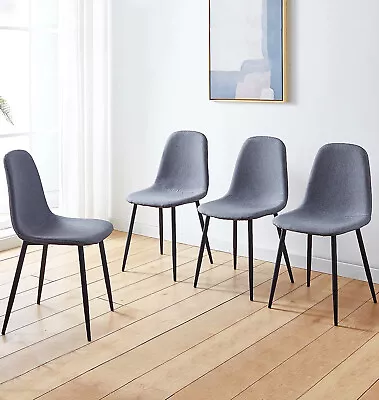 4x Upholstered Grey Fabric Dining Chair With Metal Legs /  Kitchen Home Office • £139.99