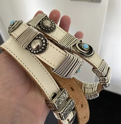 Peter Lang Vintage 80s Boho Glam Rock Western White/off White Leather Belt • $105