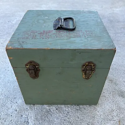 Vintage Army Green Wooden Military Box Storage 10 X10 X10   Metal Hardware • $49.99