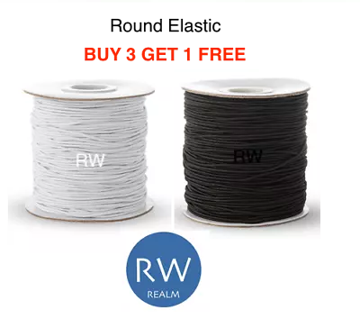 Black & White 1mm 1.5mm 2mm 3mm Round Elastic Polyester Cord Sewing Craft Masks • £6.50