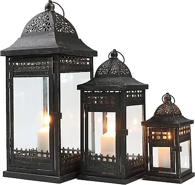 JHY DESIGN Candle Holder Set Of 3 Decorative Candle Lanterns High Vintage Style  • £45