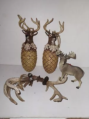 Buck Deer Head Acorn 6.5  Wooden Antler Christmas Tree Ornaments • $24.99